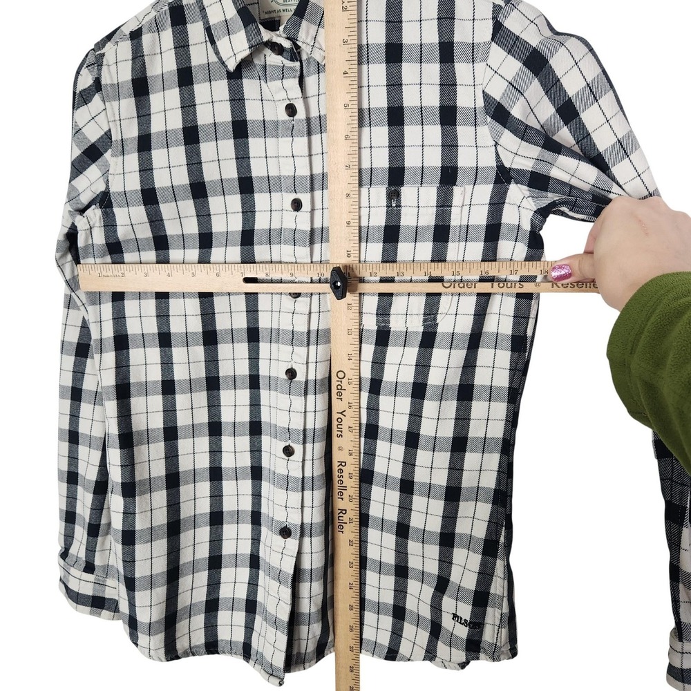 FILSON Alaskan Guide Shirt Womens Medium Cream Black Plaid Flannel Button Front - Picture 8 of 12